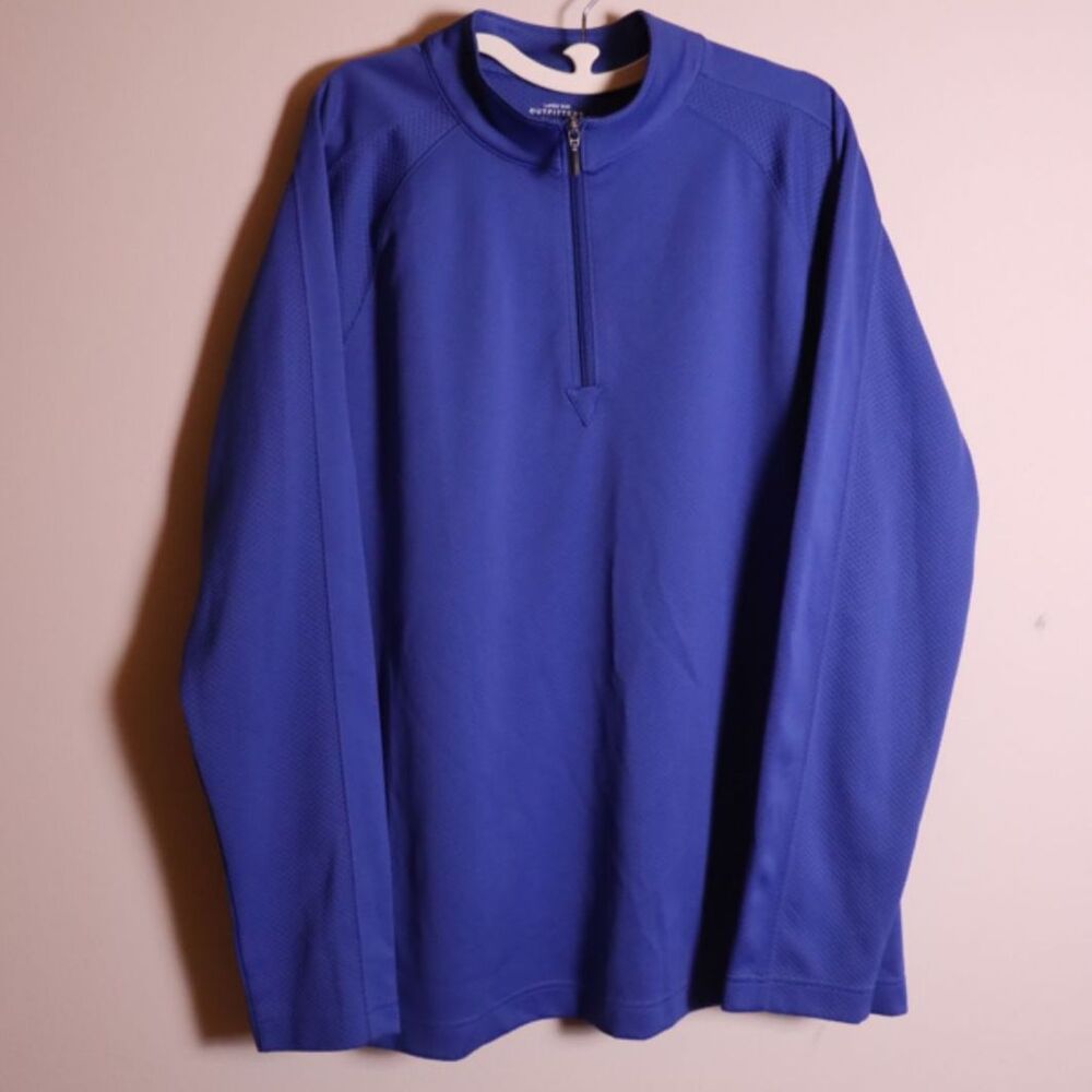 Lands End Mens Quarter Zip Sweatshirt Blue Athletic Mock Neck Large
